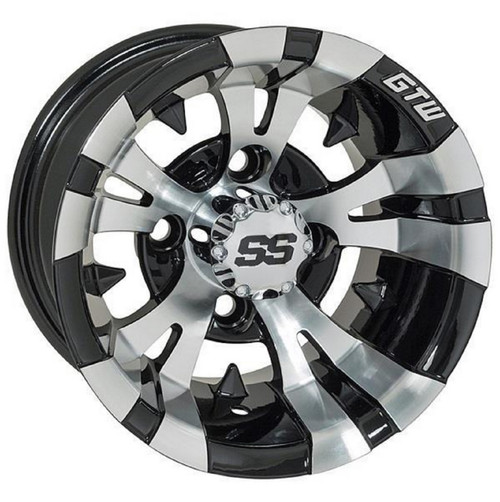 Golf Cart GTW 12x7 Machined Black Vampire Wheel | 3:4 Offset 4/4 Pattern