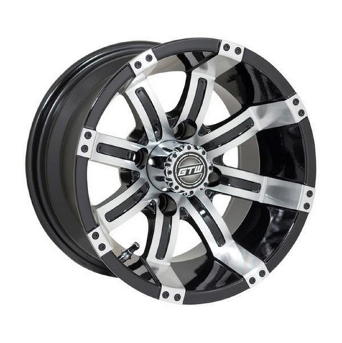 Golf Cart GTW 12x7 Machined Black Tempest Wheel | 3:4 Offset 4/4 Pattern