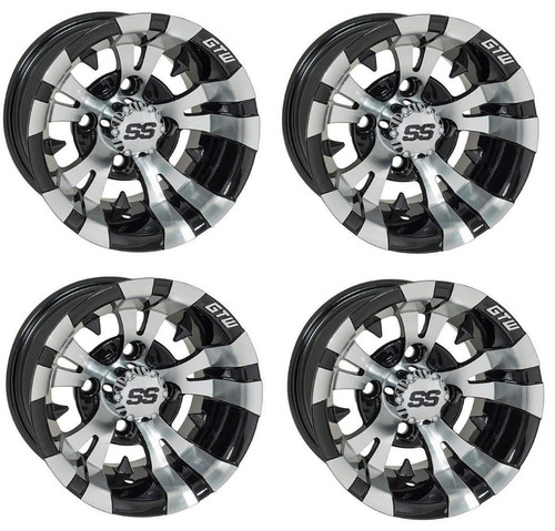 Golf Cart GTW 10x7 Machined Black Vampire Wheels | Set of 4 | 3:4 Offset 4/4