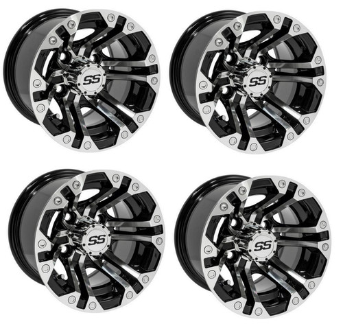 Golf Cart GTW 10x7 Machined Black Specter Wheels | Set of 4 | 3:4 Offset 4/4
