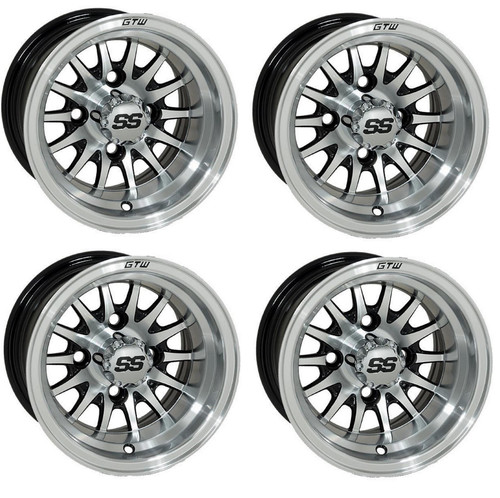 Golf Cart GTW 10x7 Machined Black Medusa Wheels | Set of 4 | 3:4 Offset 4/4