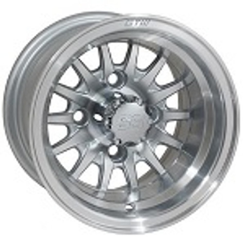 Golf Cart GTW 10x7 Machined Silver Medusa Wheel | 3:4 Offset 4/4 Pattern