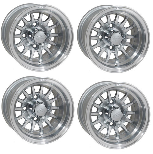 Golf Cart GTW 10x7 Machined Silver Medusa Wheels | Set of 4 | 3:4 Offset 4/4