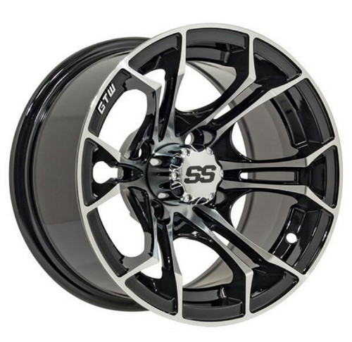 Golf Cart GTW 12x7 Machined Black Spyder Wheel | 3:4 Offset 4/4 Pattern
