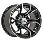 Golf Cart GTW 12x7 Machined Black Spyder Wheel | 3:4 Offset 4/4 Pattern