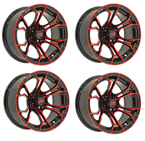 Golf Cart GTW 12x7 Black Red Spyder Wheels | Set of 4 | 3:4 Offset 4/4