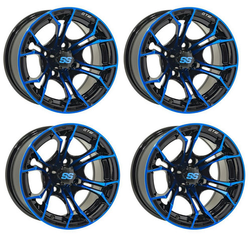 Golf Cart GTW 12x7 Black Blue Spyder Wheels | Set of 4 | 3:4 Offset 4/4