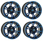 Golf Cart GTW 12x7 Black Blue Spyder Wheels | Set of 4 | 3:4 Offset 4/4