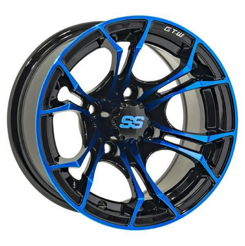 Golf Cart GTW 12x7 Black Blue Spyder Wheel | 3:4 Offset 4/4 Pattern