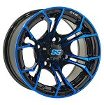 Golf Cart GTW 12x7 Black Blue Spyder Wheel | 3:4 Offset 4/4 Pattern