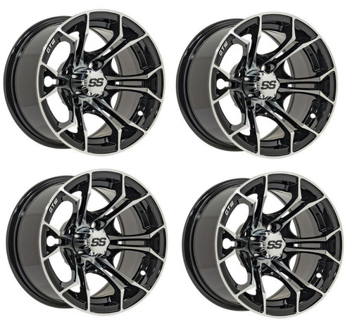 Golf Cart GTW 14x7 Machined Black Spyder Wheels | Set of 4 | 3:4 Offset 4/4