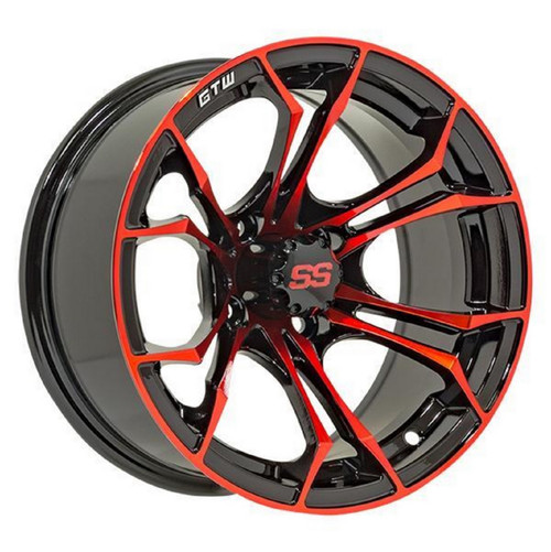 Golf Cart GTW 14x7 Black Red Spyder Wheel | 3:4 Offset 4/4 Pattern