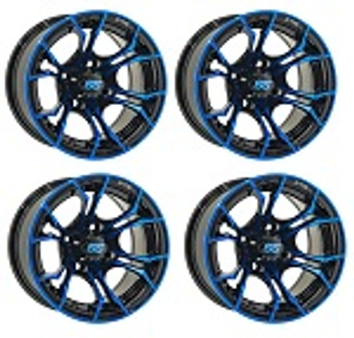 Golf Cart GTW 14x7 Black Blue Spyder Wheels | Set of 4 | 3:4 Offset 4/4