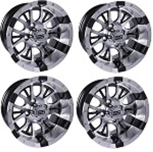 Golf Cart GTW 12x7 Machined Silver Black Diesel Wheels | Set of 4 | 3:4 Offset 4/4