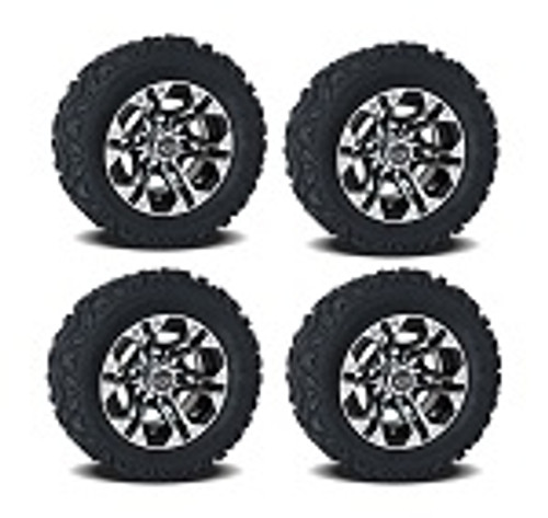 Golf Cart GTW 10" Specter Machined Black Wheel | 20" Barrage Tire | Set of 4