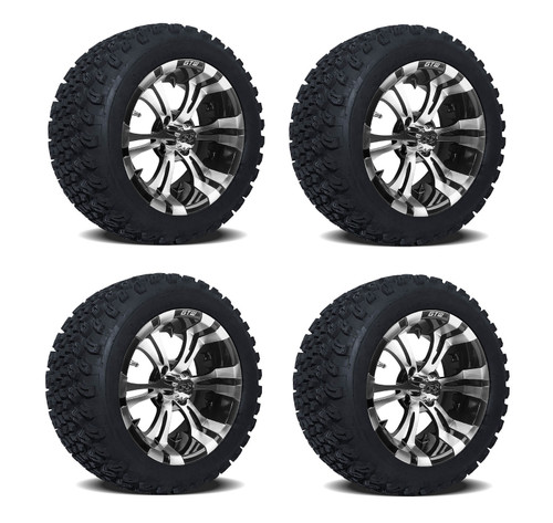 Golf Cart GTW 14" Vampire Machined Wheel | 23-10-14 AT Tire | Set of 4