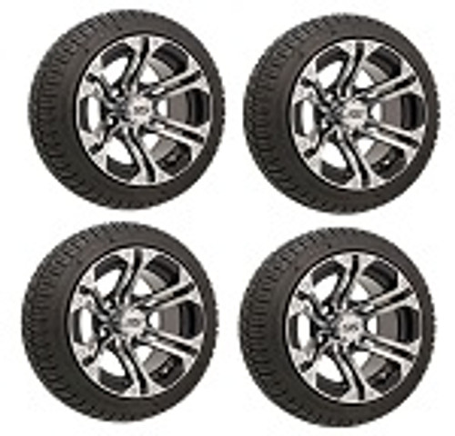 Golf Cart GTW 12" Specter Machined Black Wheel | 205/30-12 Lo Pro Tire | Set of 4