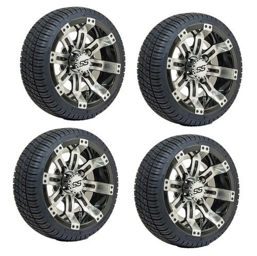 Golf Cart GTW 10" Tempest Machined Black Wheel | 205/50-10 Tire | Set of 4