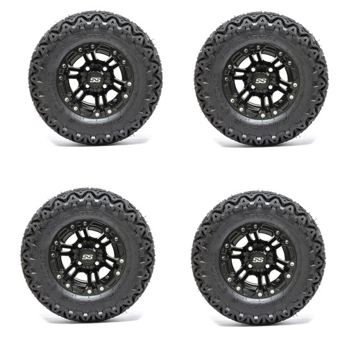 Golf Cart GTW 10" Specter Matte Black Wheel | 20-10-10 AT Tire | Set of 4