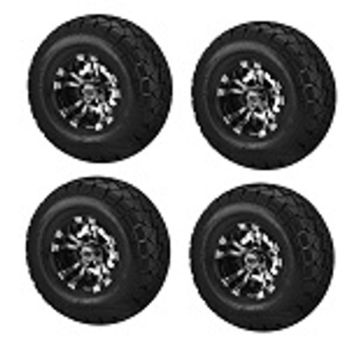 Golf Cart GTW 10" Vampire Machined Black Wheel | 22-10-10 AT Tire | Set of 4