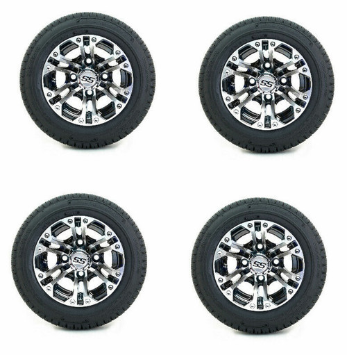 Golf Cart GTW 10" Specter Machined Black Wheel | 205/50-10 Tire | Set of 4