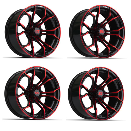 Golf Cart GTW 15x7 Black w/ Red Spyder Wheel | Set of 4 | 3:4 Offset 4/4 Pattern
