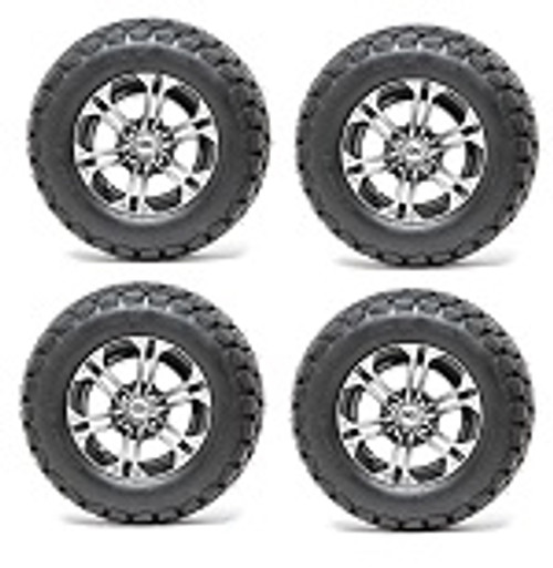 Golf Cart GTW 12" Specter Machined Black Wheel | 22-10-12 AT Tire | Set of 4