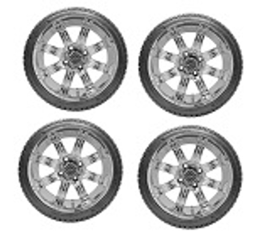 Golf Cart GTW 14" Tempest Chrome Wheel | 205/30-14 Low Pro Tire | Set of 4