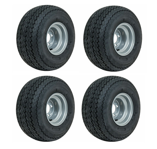 Golf Cart GTW 8" TopSpin Tire / Silver Steel Wheel | 18" Tall | Set of 4
