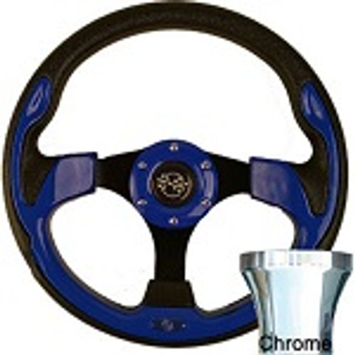 Club Car Precedent 2004-Up Golf Cart Blue Rally Steering Wheel Chrome Kit