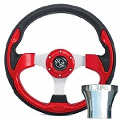 Yamaha G2-G29 Golf Cart Red Rally Steering Wheel Chrome Adapter Kit