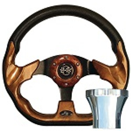 Club Car Precedent 2004-Up Golf Cart Woodgrain Racer Steering Wheel Chrome Kit