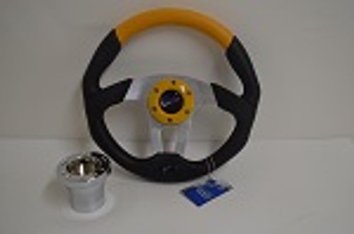 13” Black / Yellow Steering Wheel | Club Car DS Golf Cart | Chrome