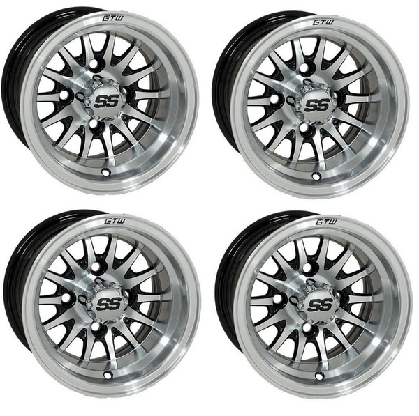 Golf Cart GTW 10x7 Machined Black Medusa Wheels | Set of 4 | 3:4 Offset 4/4