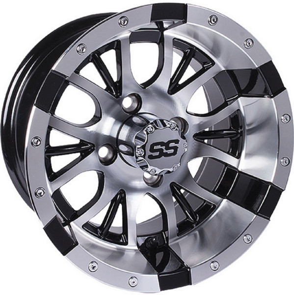 Golf Cart GTW 12x7 Machined Silver Black Diesel Wheel | 3:4 Offset 4/4 Pattern