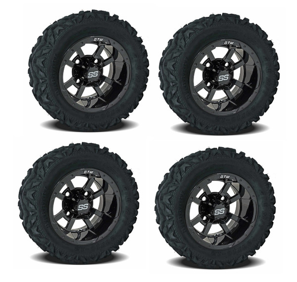 Golf Cart GTW 10" Storm Trooper Black Wheel | 20" Barrage Tire | Set of 4