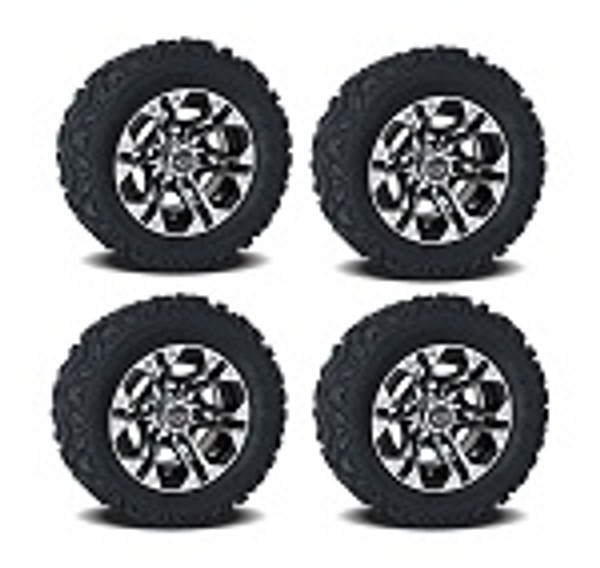 Golf Cart GTW 10" Specter Machined Black Wheel | 20" Barrage Tire | Set of 4