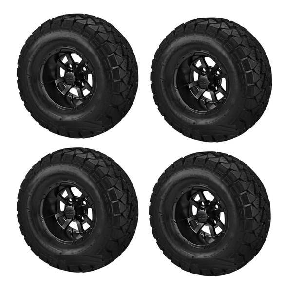 Golf Cart GTW 10" Storm Trooper Black Wheel | 22-10-10 AT Tire | Set of 4