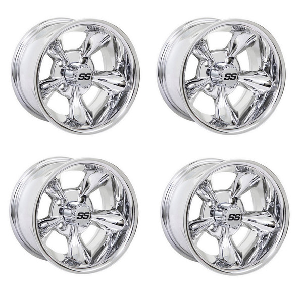 Golf Cart GTW 14x7 Chrome Godfather Wheels | Set of 4 | 3:4 Offset 4/4