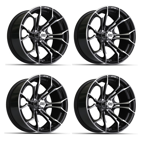 Golf Cart GTW 15x7 Gloss Black Spyder Wheel | Set of 4 | 3:4 Offset 4/4 Pattern