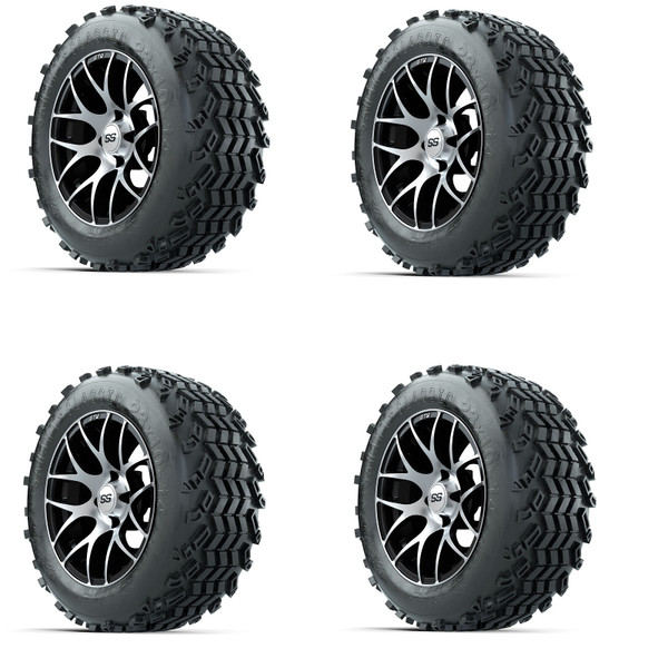 Golf Cart GTW 14" Pursuit Machined Black Wheel | 23x10-14 Tire | Set of 4