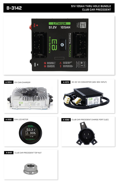 Eco 51V 105A LifePo4 Lithium Battery Bundle | Club Car Precedent Onward Tempo