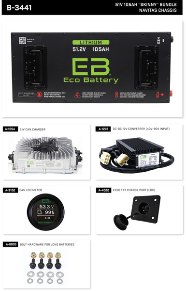 Eco 51V 105A LifePo4 Lithium Battery Bundle | Navitas Chassis EV Golf Cart