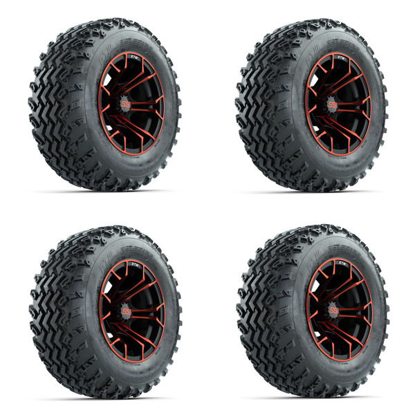 Golf Cart GTW 12" Spyder Red Black Wheel | 23x10-12 Rogue AT Tire | 4 Set