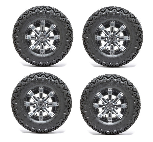 Golf Cart GTW 10" Tempest Machined Black Wheel | 20-10-10 AT Tire | Set of 4 Golf Cart GTW 10" Tempest Machined Black Wheel | 20-10-10 AT Tire | Set of 4