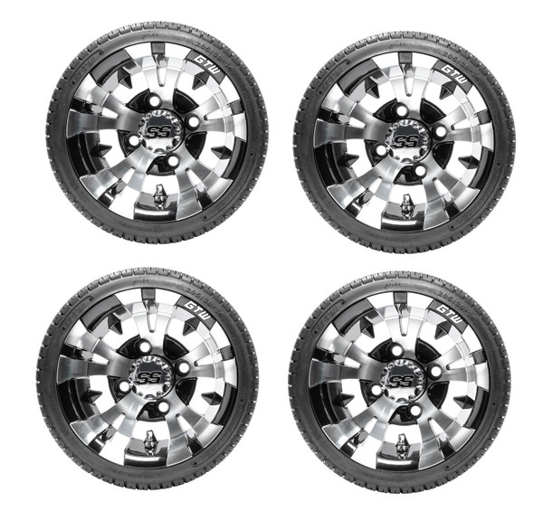 Golf Cart GTW 14" Vampire Machined Wheel | 205/30-14 Low Pro Tire | Set of 4