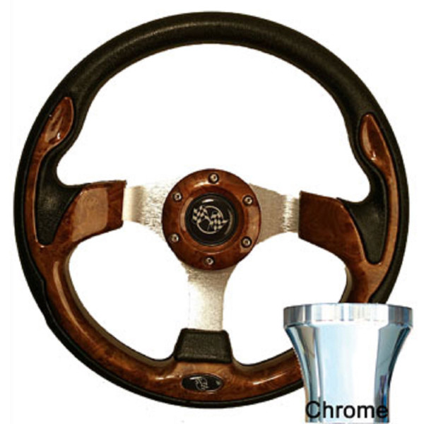 Yamaha G2-G29 Golf Cart Woodgrain Rally Steering Wheel Chrome Adaptor Kit