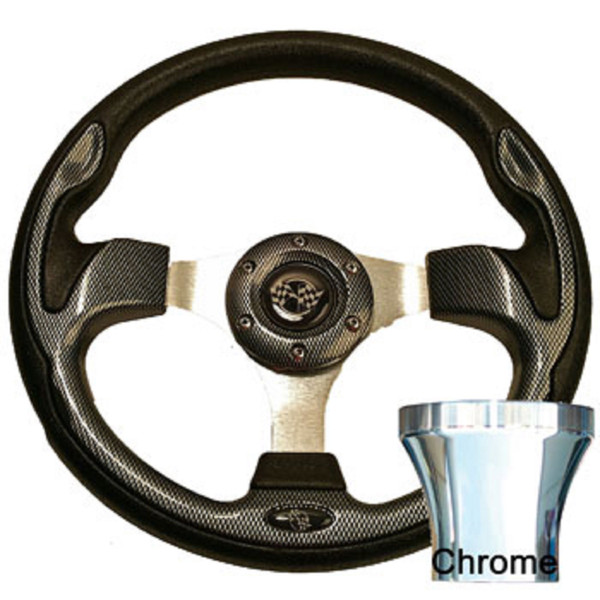 EZGO 1994.5-Up Golf Carbon Fiber Rally Steering Wheel Chrome Adaptor Kit