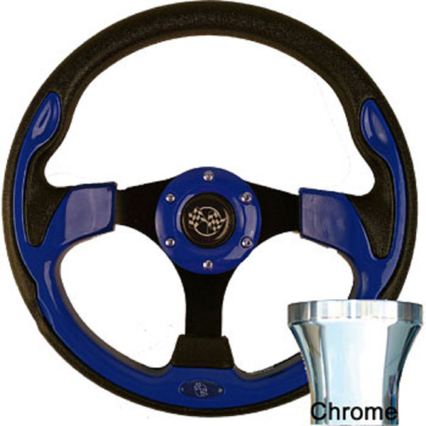 Club Car DS 1982-Up Golf Cart Blue Rally Steering Wheel Chrome Adapter Kit
