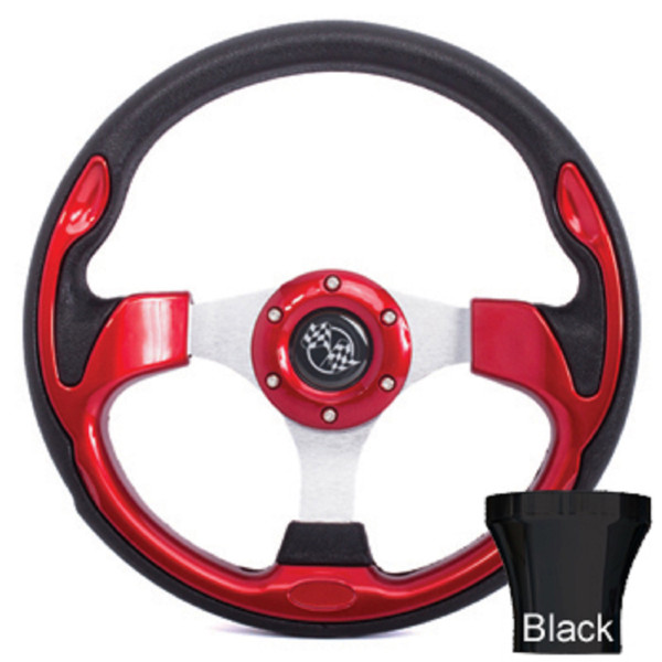 Yamaha G2-G29 Golf Cart Red Rally Steering Wheel Black Adaptor Kit